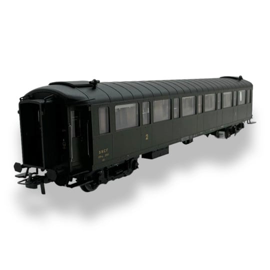 [HO] : Voiture Métallisée Ex-PLM, A3B4 N°3350, vert 306, SNCF, Ep.IIIa – REE VB453