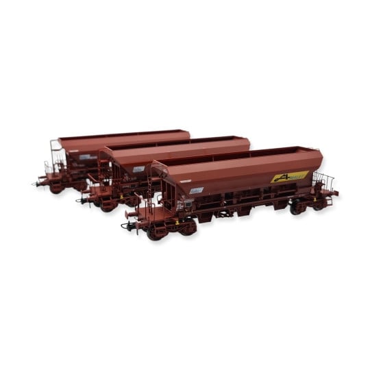 [HO] : Coffret de 3 wagons trémie F70 Facs « STVA » « SWG » « Mallet », SNCF, Ep. V-VI – WB803