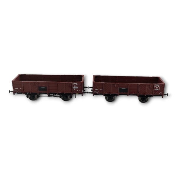 [HO] : Coffret de 2 wagons tombereaux 4 portes bois, rouge sidéros, PLM, Ep. II – WB814