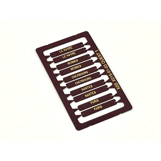 [HO] : Plaques d’itinéraires pour voiture postale OUEST 1, RAL 3005 [x 10] – XB019