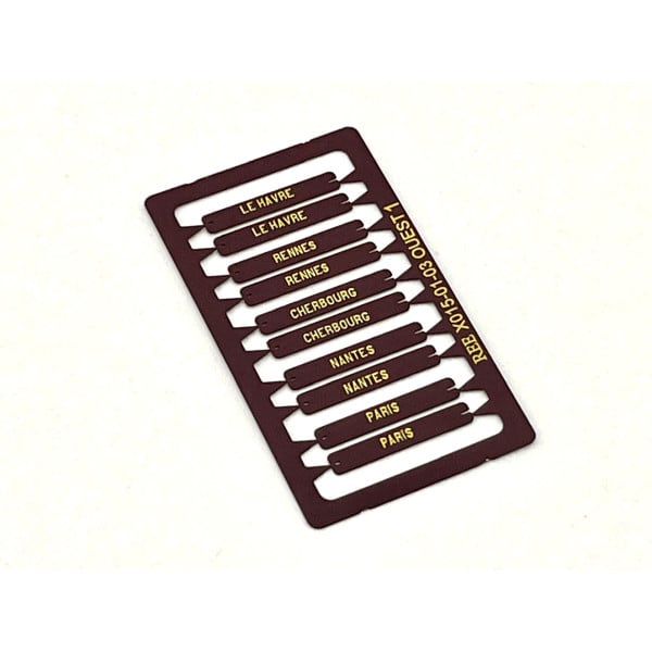 [HO] : Plaques d’itinéraires pour voiture postale OUEST 1, RAL 3005 [x 10] – XB019