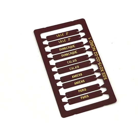 [HO] : Plaques d’itinéraires pour voiture postale NORD 1, RAL 3005 [x 10] – XB024