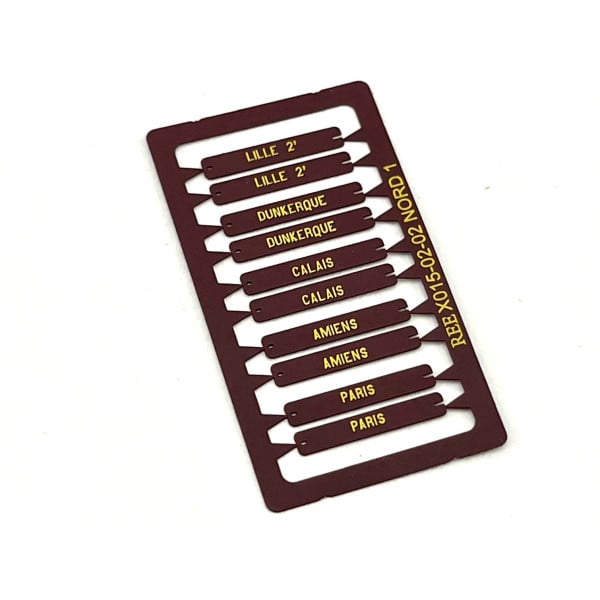 [HO] : Plaques d’itinéraires pour voiture postale NORD 1, RAL 3005 [x 10] – XB024