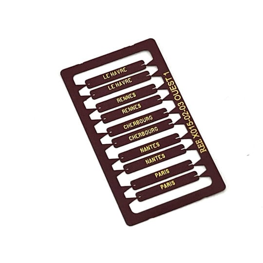 [HO] : Plaques d’itinéraires pour voiture postale OUEST 1, RAL 3005 [x 10] – XB025