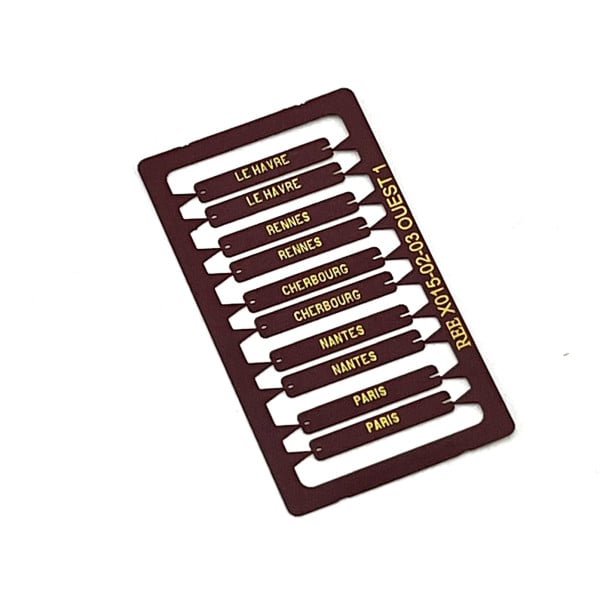 [HO] : Plaques d’itinéraires pour voiture postale OUEST 1, RAL 3005 [x 10] – XB025