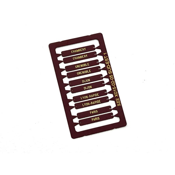 [HO] : Plaques d’itinéraires pour voiture postale SUD-EST 1, RAL 3005 [x 10] – XB027