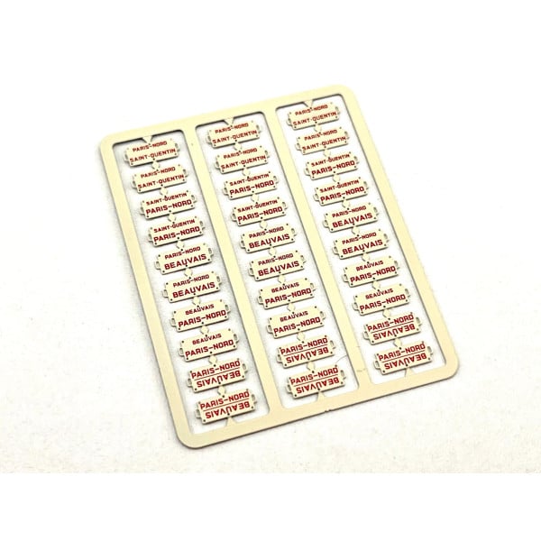 [HO] : Plaques d'itinéraires pour voitures voyageurs, Lettres rouges, Région Nord [x 30] - XB053