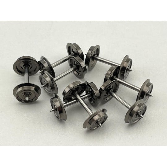 [HO] : Set de 8 essieux D9320 pour voitures voyageurs / wagons à bogies pour système 3 rails (AC) – XB25308