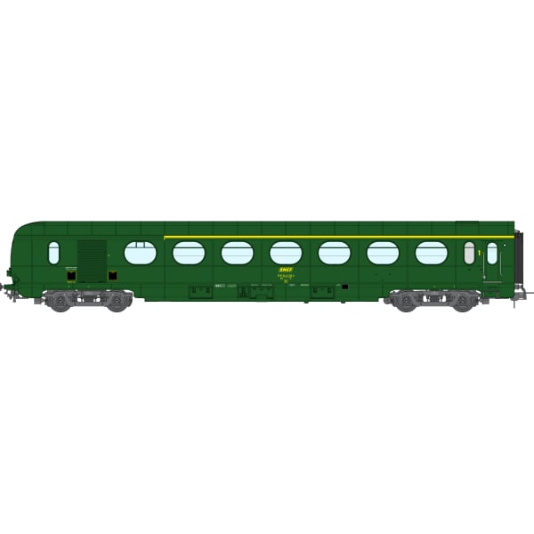 [HO] : Set de 3 voitures allégées ÉTAT « Saucisson » A8, B10 et A6d, vert 301, SNCF Ep. IV (Nouveaux N° de voitures) – VB499