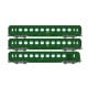 [HO] : Set de 3 voitures allégées ÉTAT « Saucisson » B10, B10 et B5d, vert 301, SNCF Ep. IV (Nouveaux N° de voitures) – VB500