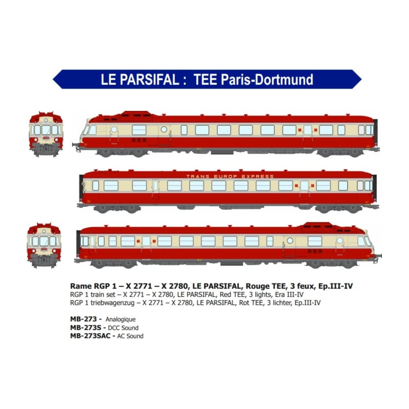 [HO] : Rame RGP 1 à 3 éléments - X2771 - X2780, Le PARSIFAL, Rouge TEE ...