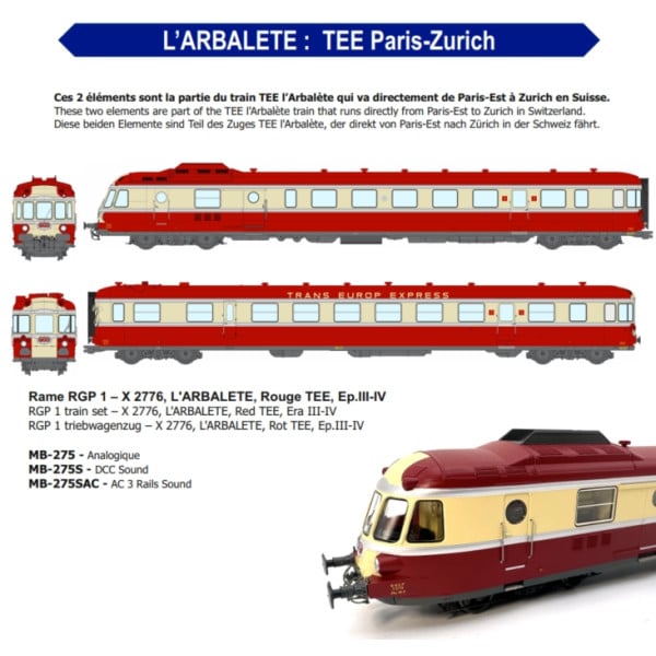 [HO] : Rame RGP 1 – X 2776, L'ARBALETE, Rouge TEE, Ep.III-IV - ANALOGIQUE - MB275