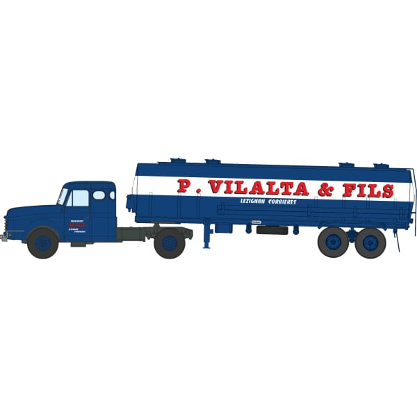 Véhicule [HO] : Camion Willeme tracteur couchette + Remorque citerne type Kangourou « P.VILALTA & FILS » – CB189