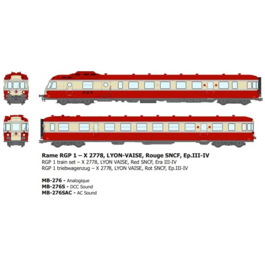 [HO] : Rame RGP 1 – X 2778, LYON-VAISE, Rouge SNCF, Ep.III-IV - ANALOGIQUE - MB276