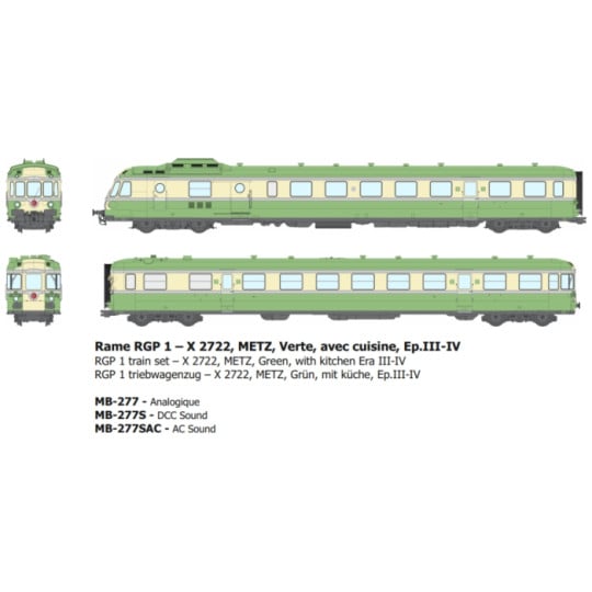 [HO] : Rame RGP 1 – X 2722, METZ, Verte, avec cuisine, Ep.III-IV - DCC SOUND - MB277S
