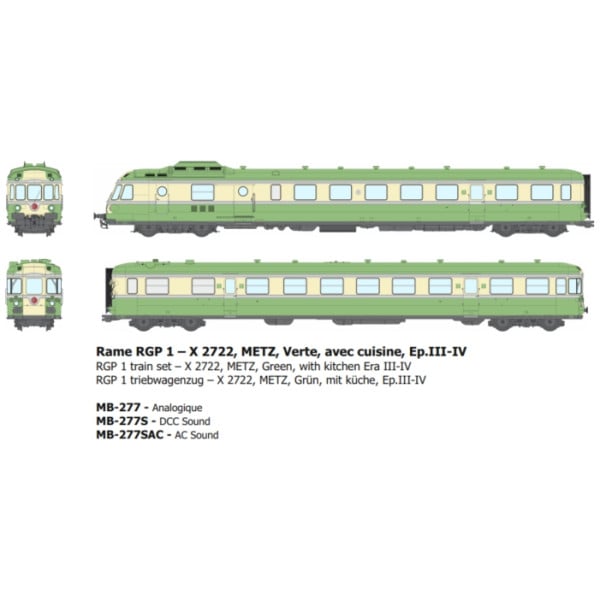 [HO] : Rame RGP 1 – X 2722, METZ, Verte, avec cuisine, Ep.III-IV - DCC SOUND - MB277S