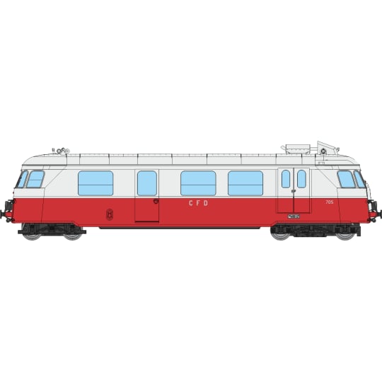 [HOe/HOm] : Autorail A80 D1 à caisse étroite des CFD N°705, 1 phare, Rouge/gris Perle, DIGITAL SOUND, Ep.III - VM058S