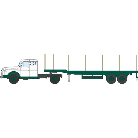 Véhicule [HO] : Camion Willeme tracteur couchette + Remorque à ridelles transport de bois – CB191