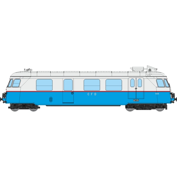 [HOe/HOm] : Autorail A80 D1 à caisse étroite des CF de Dordogne N°608, 1 phare, bleu/gris Perle, ANALOGIQUE, Ep.III - VM060