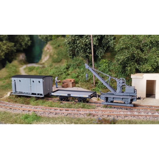 [HO] : Set de 3 wagons CDF train de secours (Couvert / Plat / Grue) Ep.III - REE VM063
