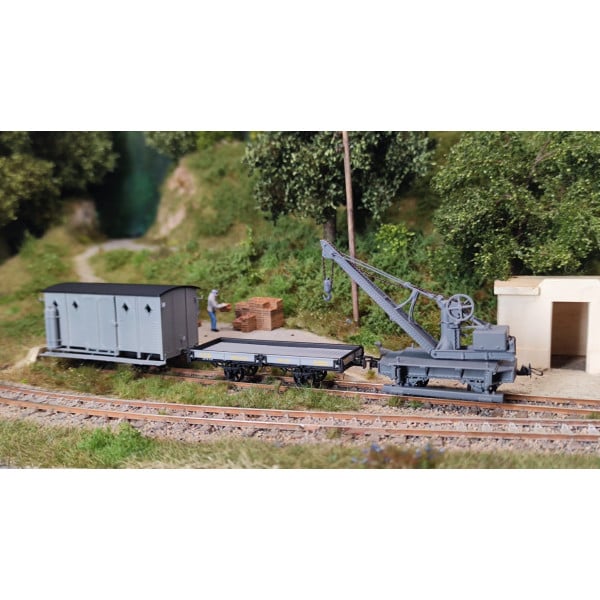 [HO] : Set de 3 wagons CDF train de secours (Couvert / Plat / Grue) Ep.III - REE VM063