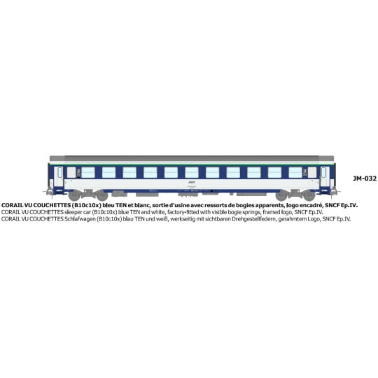 [HO] : Voiture CORAIL B10c10x logo encadré - ressort d'origine Ep.IV - REE JM032