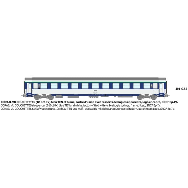 [HO] : Voiture CORAIL B10c10x logo encadré - ressort d'origine Ep.IV - REE JM032