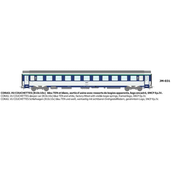 [HO] : Voiture CORAIL B10c10x logo encadré - ressort d'origine Ep.IV - REE JM031