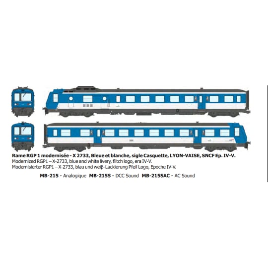 [HO] : Rame RGP 1 modernisée - X 2733, Bleue et blanche, sigle Casquette, LYON-VAISE, SNCF Ep. IV-V - ANALOGIQUE - MB215