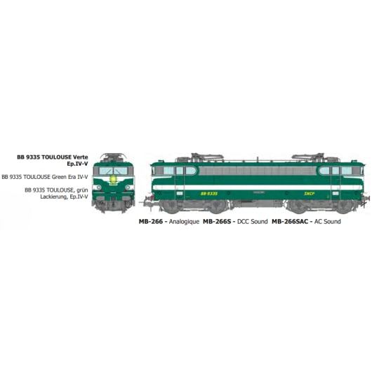 [HO] : BB 9335 TOULOUSE Verte Ep.IV-V - DCC 3 RAILS - MB266SAC