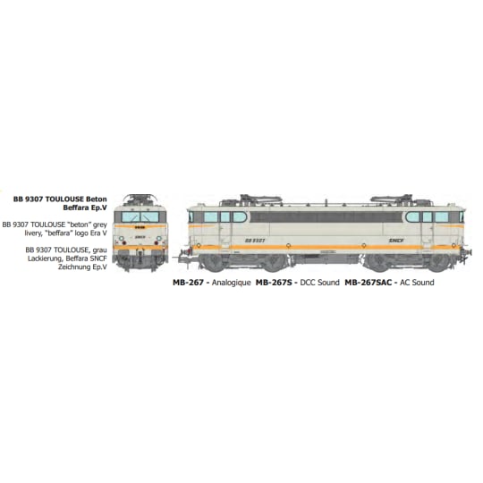[HO] : BB 9307 TOULOUSE Beton Beffara Ep.V - DCC 3 RAILS - MB267SAC