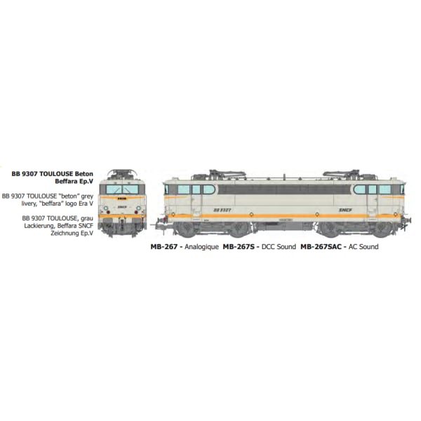 [HO] : BB 9307 TOULOUSE Beton Beffara Ep.V - DCC 3 RAILS - MB267SAC