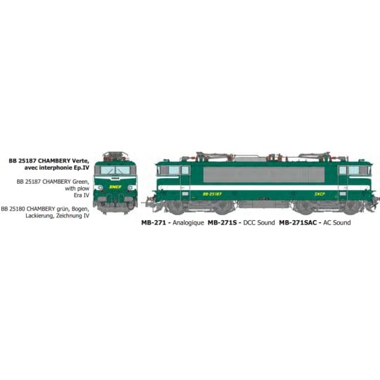 [HO] : BB 25187 CHAMBERY Verte, avec interphonie Ep.IV - DCC 3 RAILS - MB271SAC