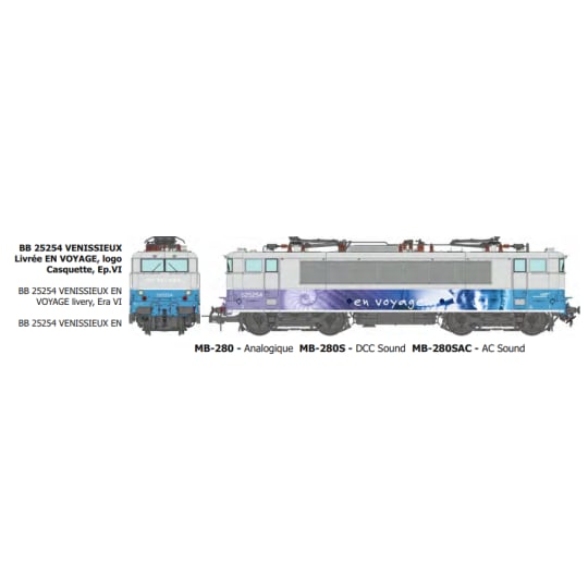 [HO] : BB 25254 VENISSIEUX Livrée EN VOYAGE, logo Casquette, Ep.VI - DCC 3 RAILS - MB280SAC