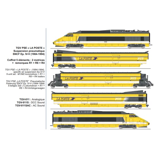 [HO] : TGV PSE « LA POSTE » Suspension pneumatique SNCF Ep. IV-V (1984-1994) - DCC 3 RAILS - TGV011SAC