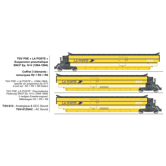 [HO] : TGV PSE « LA POSTE » Suspension pneumatique SNCF Ep. IV-V (1984-1994) - ANALOGIQUE / DCC SOUND - TGV012