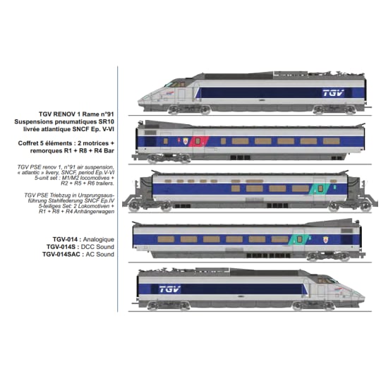[HO] : TGV RENOV 1 Rame n°91 Suspensions pneumatiques SR10 livrée atlantique SNCF Ep. V-VI - DCC SOUND - TGV014S