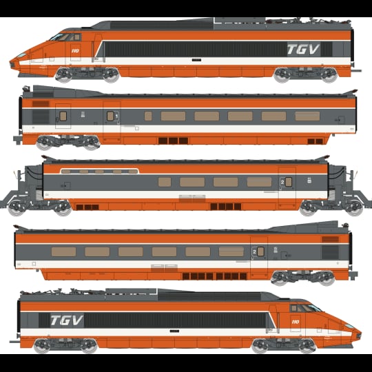 [HO] : Coffret TGV PSE n°110 CFF, 5 éléments (Motrices + Remorques R1, R8, R4 Bar), Ep. IV, Analogique - TGV008