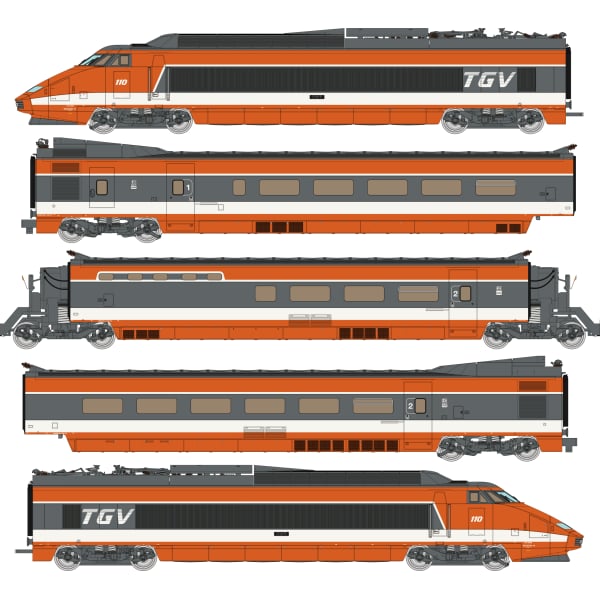 [HO] : Coffret TGV PSE n°110 CFF, 5 éléments (Motrices + Remorques R1, R8, R4 Bar), Ep. IV, Analogique - TGV008