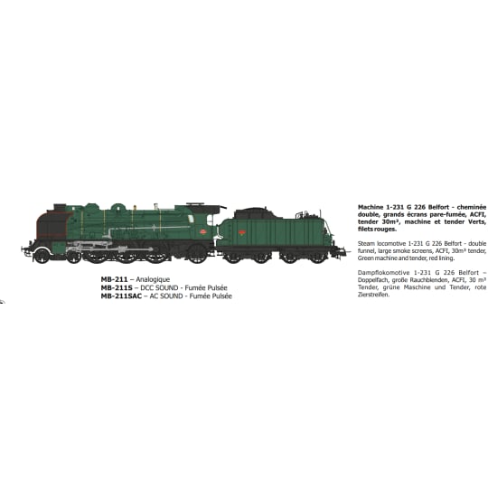 [HO] : MACHINE 1-231G 226 BELFORT - Ep.III - DCC 3 RAILS - MB211SAC
