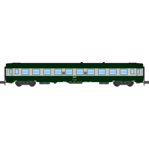 [N] : Coffret de 2 voitures UIC A4B5 et B10 Verte/Alu, Logo jaune encadré, Ep. IV – MIKADOTRAIN NW260