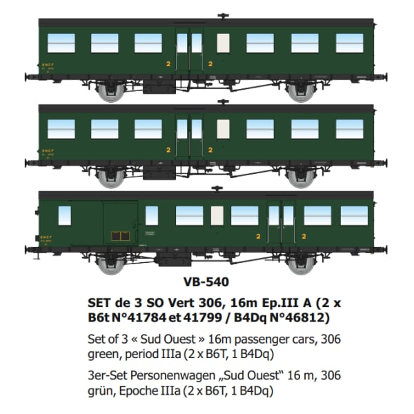 [HO] : SET de 3 SO Vert 306, 16m Ep.III A - VB540