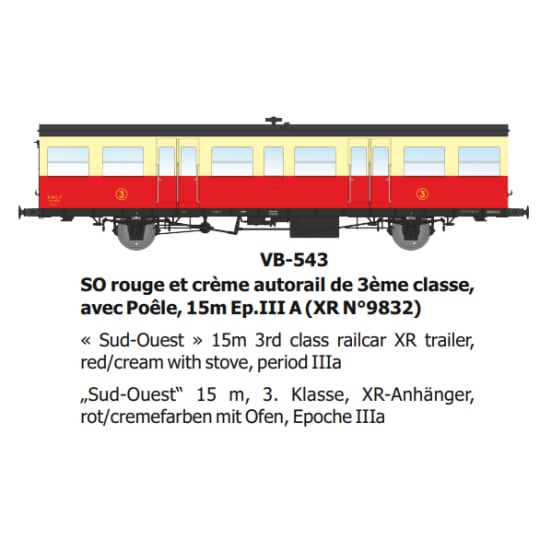 [HO] : SO rouge et crème autorail de 3ème classe, avec Poêle, 15m Ep.III A - VB543