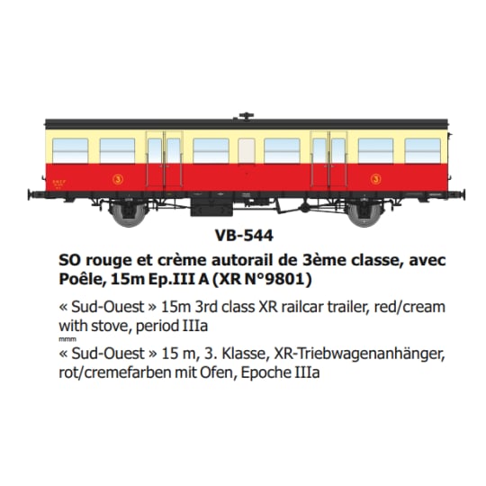 [HO] : SO rouge et crème autorail de 3ème classe, avec Poêle, 15m Ep.III A - VB544