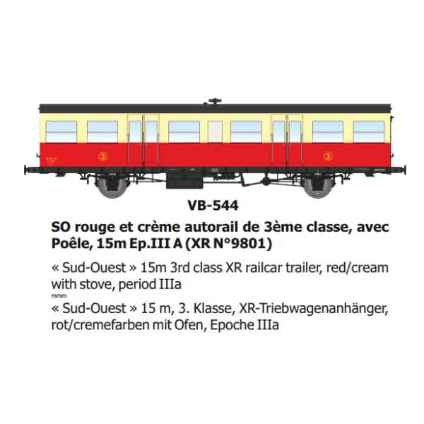 [HO] : SO rouge et crème autorail de 3ème classe, avec Poêle, 15m Ep.III A - VB544
