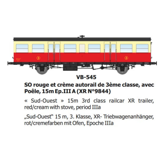 [HO] : SO rouge et crème autorail de 3ème classe, avec Poêle, 15m Ep.III A - VB545