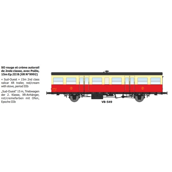 [HO] : SO rouge et crème autorail de 2nde classe, avec Poêle, 15m Ep.III B - VB549