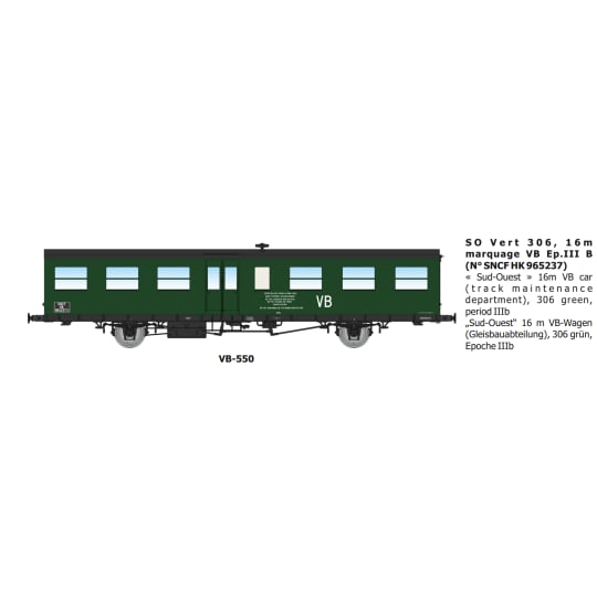 [HO] : Voiture Sud Ouest verte 306, 16m, marquage VB , Ep.III B - VB550
