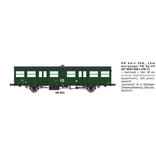[HO] : Voiture Sud Ouest verte 306, 15m, marquage VB, Ep.IV - VB551