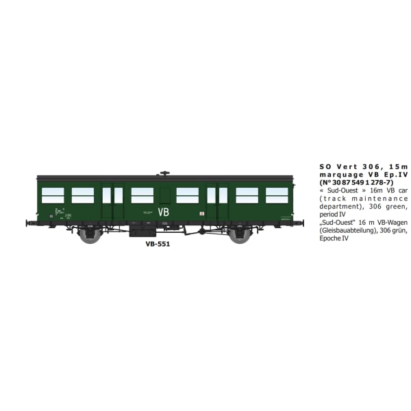 [HO] : Voiture Sud Ouest verte 306, 15m, marquage VB, Ep.IV - VB551